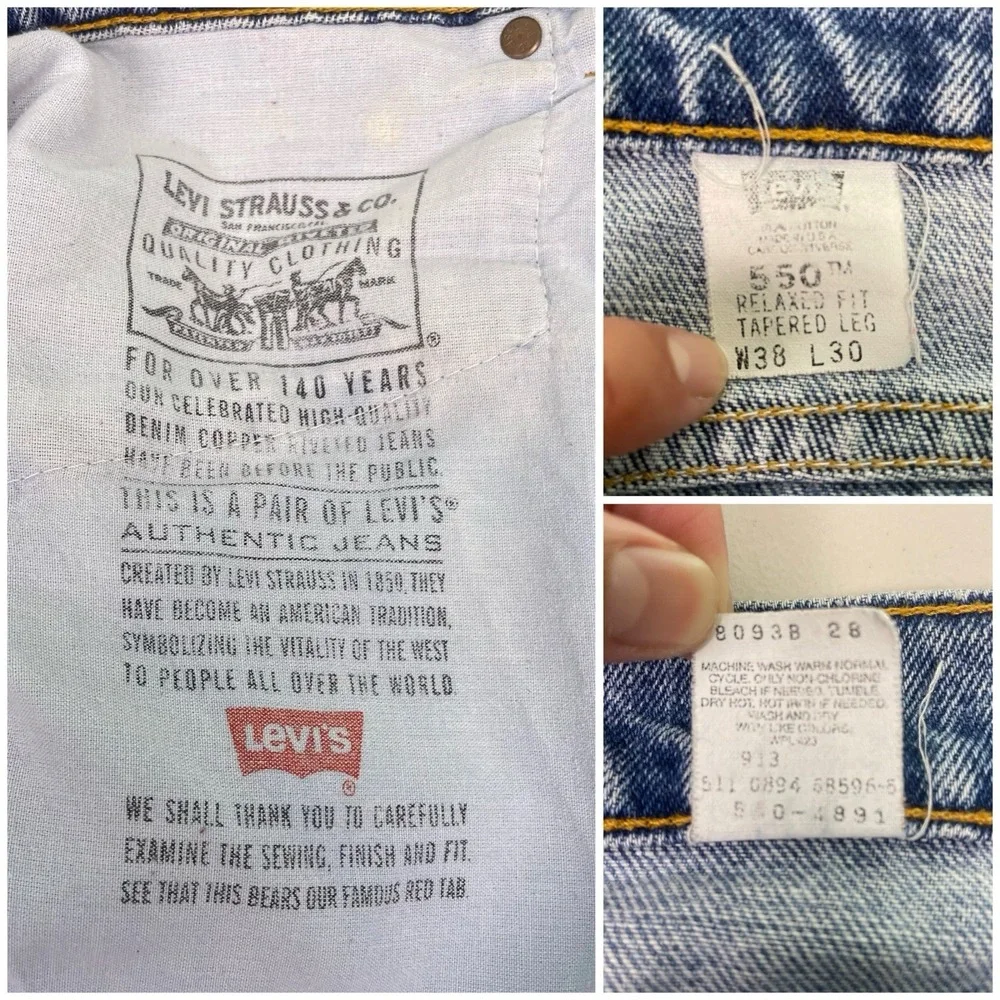 90s Levi's 550 (36x30) Mens Jeans Relaxed Fit Tapered Distressed 550-4891 USA - Picture 6 of 10